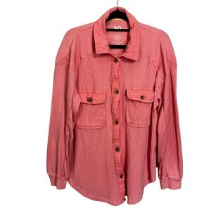 SO Waffle Knit Button Front Shirt Jacket Size Large Pink Shacket Boho